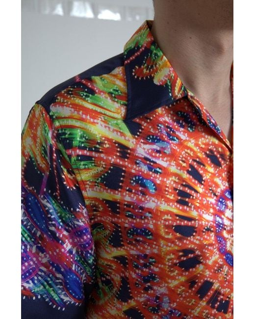 Dolce & Gabbana Red Multicolor Luminarie Printshirt Silk for men