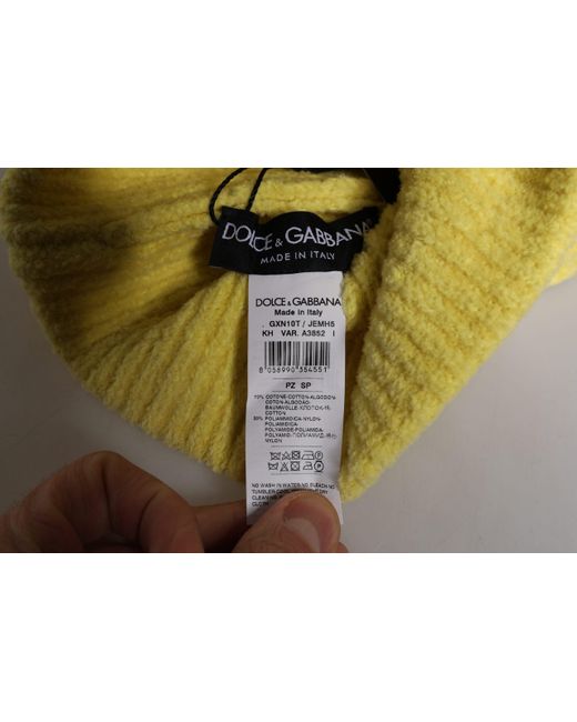 Dolce & Gabbana Yellow Cotton Knitted Winter Beanie Hat for men