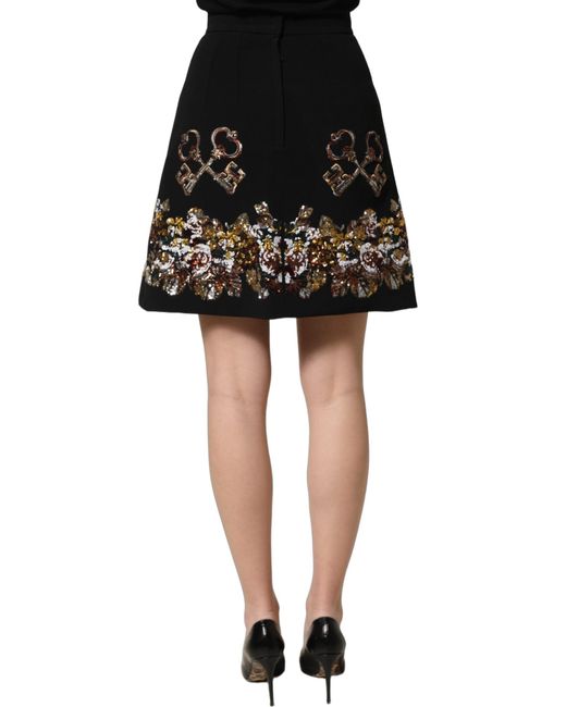 Dolce & Gabbana Black Floral Embellished A-Line Mini Skirt