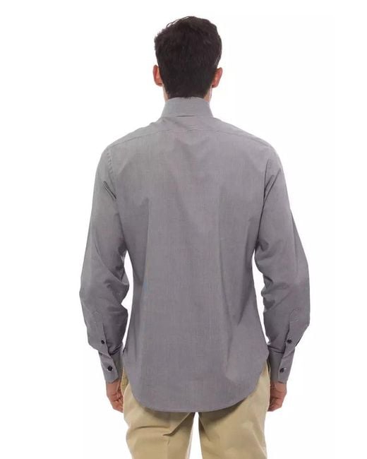 Billionaire Italian Couture Gray Elegant Monogrammed Cotton Shirt for men