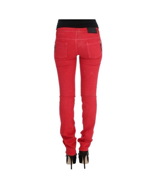 CoSTUME NATIONAL Red Multicolor Cotton Skinny Jeans for men