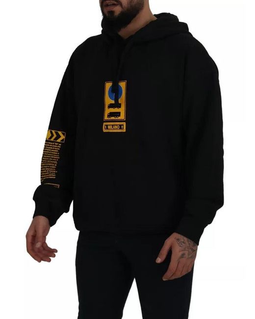 Dolce & Gabbana Black Cotton Logo Hooded Sweatshirt Sweater for men