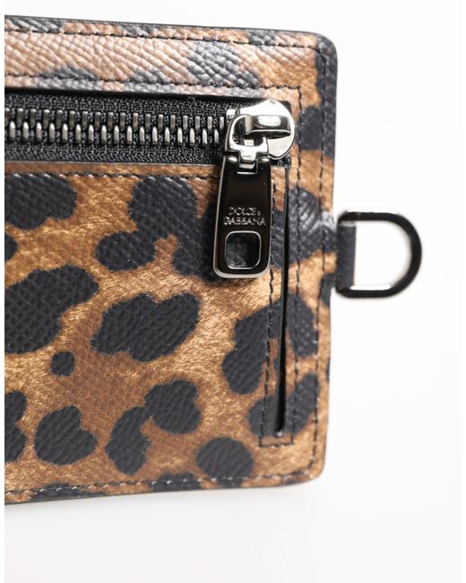 Dolce & Gabbana Multicolor Leopard Print Leather Embossed Lanyard Card Holder Wallet for men