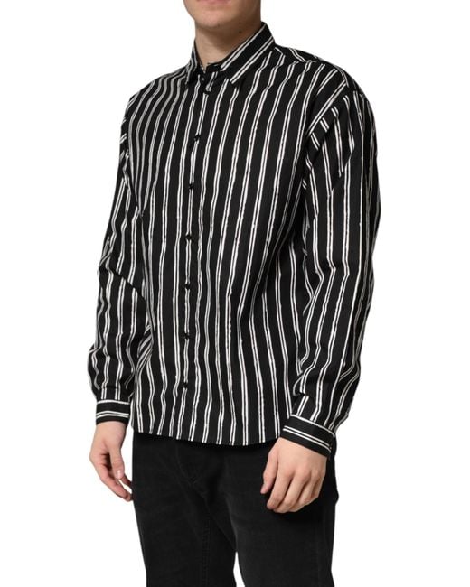 Dolce & Gabbana Black Stripes Cotton Formal Dress Shirt for men