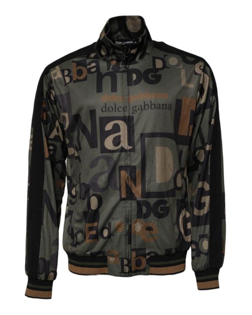 Dolce & Gabbana Black Army Green Polyester Logo Full Zip Sweater for men
