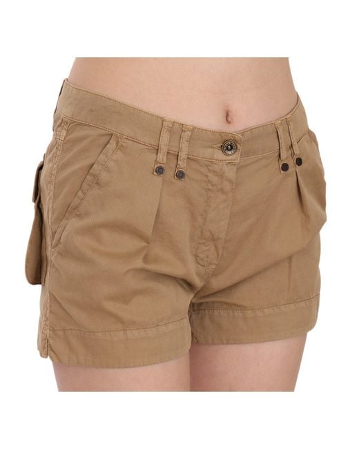Plein Sud Mid Waist Cotton Mini Shorts Brown Pan70244