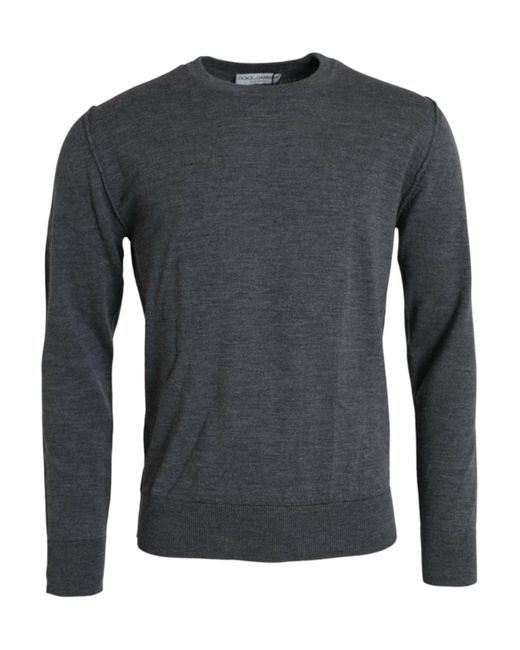 Dolce & Gabbana Gray Dark Wool Crew Neck Pullover Sweater for men