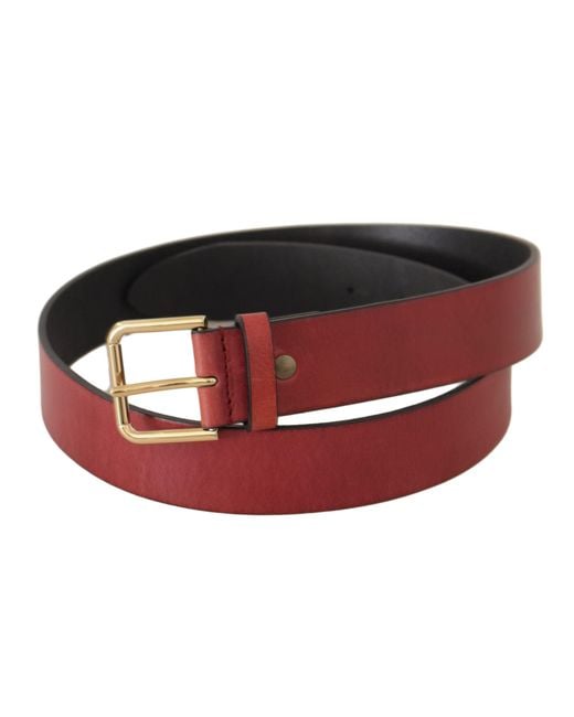 Dolce & Gabbana Red Elegant Leather Belt With Engraved Buckle
