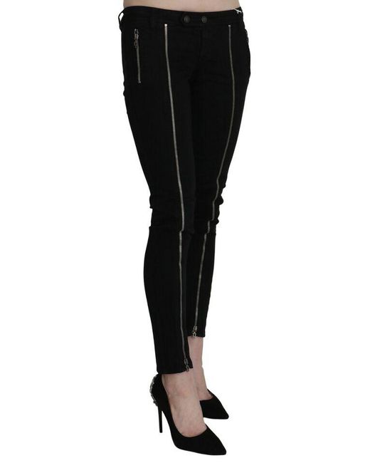 Dolce & Gabbana Black Low Waist Zipper Cropped Skinny Denim Pants