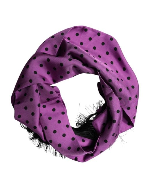 Dolce & Gabbana Purple Polka Dot Fringes Neck Foulard Scarf for men