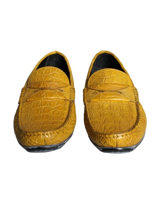 Dolce & Gabbana Yellow Leather Slip Mocassin Loafers Shoes for men