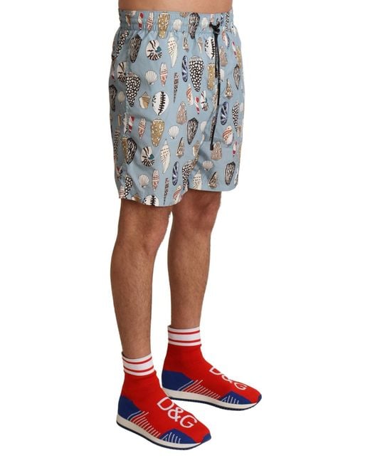 Dolce & Gabbana Black Elegant Seashell Print Swim Trunks for men