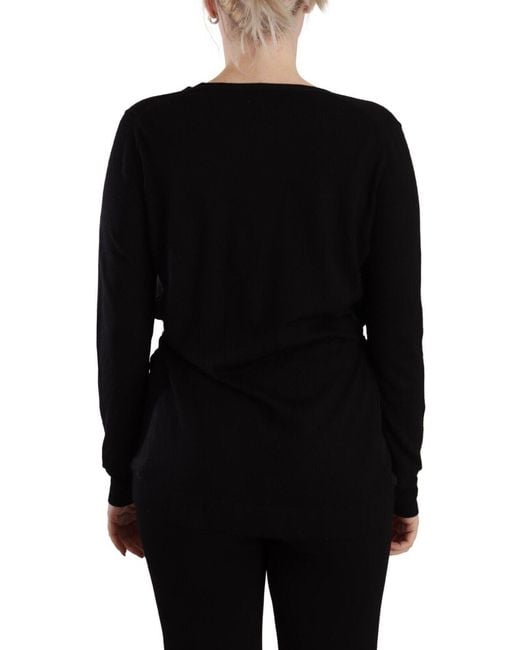 Dolce & Gabbana Black Elegant V-Neck Wool Pullover
