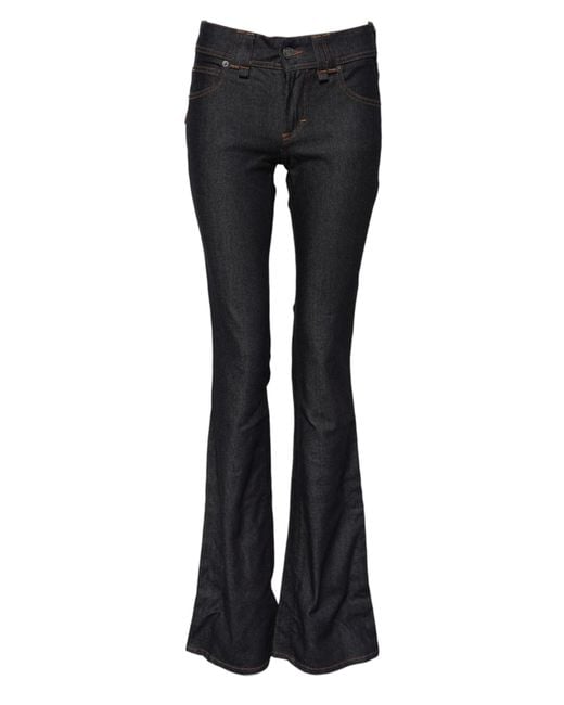 John Galliano Black Blue Mid Waist Cotton Wide Leg Denim Jeans