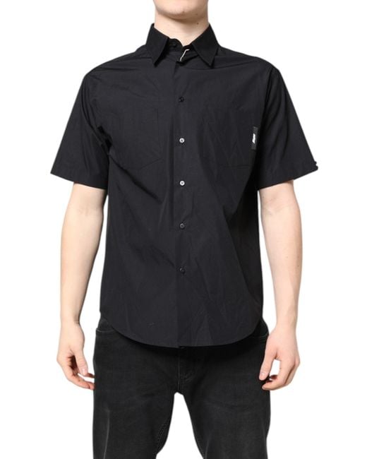 MSGM Black Printed Short Sleeves Collared Casual Shirt for men
