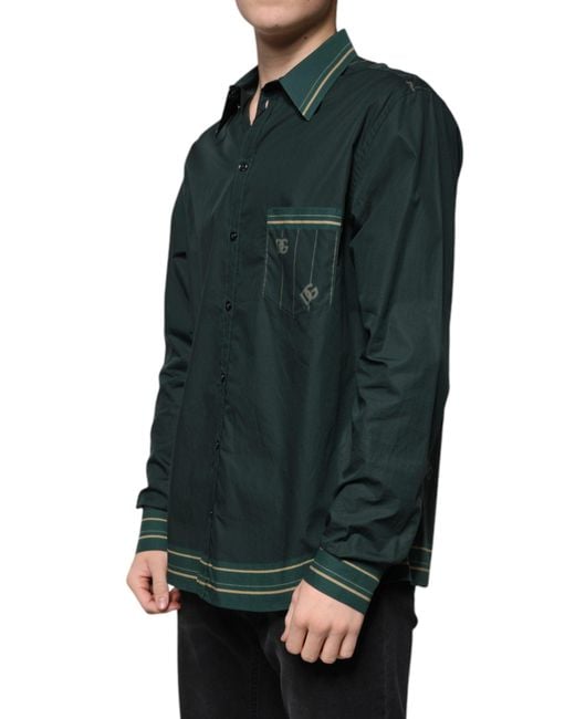 Dolce & Gabbana Green Logo Long Sleeve Martini Casual Shirt for men