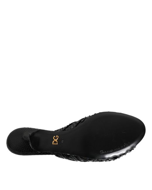 Dolce & Gabbana Black Leather Heels Slides Sandals Shoes