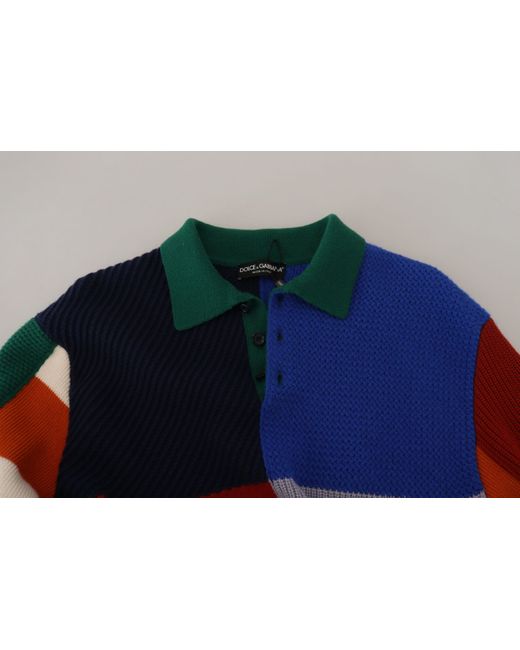 Dolce & Gabbana Blue Multicolor Stripes Wool Pullover Sweater for men