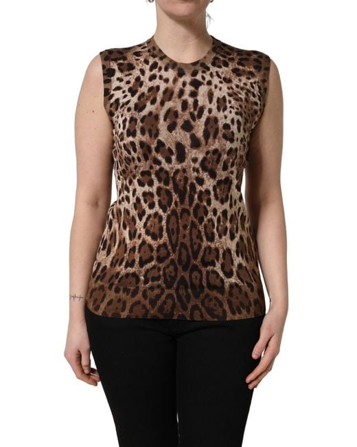 Dolce & Gabbana Brown Chic Leopard Silk Cashmere Sleeveless Top