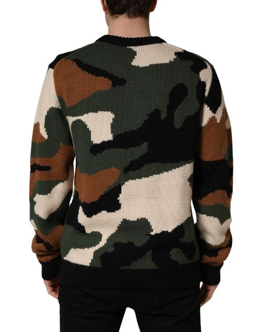 Dolce & Gabbana Black Intarsia-Knit Camouflage Pullover Sweater Clothing for men