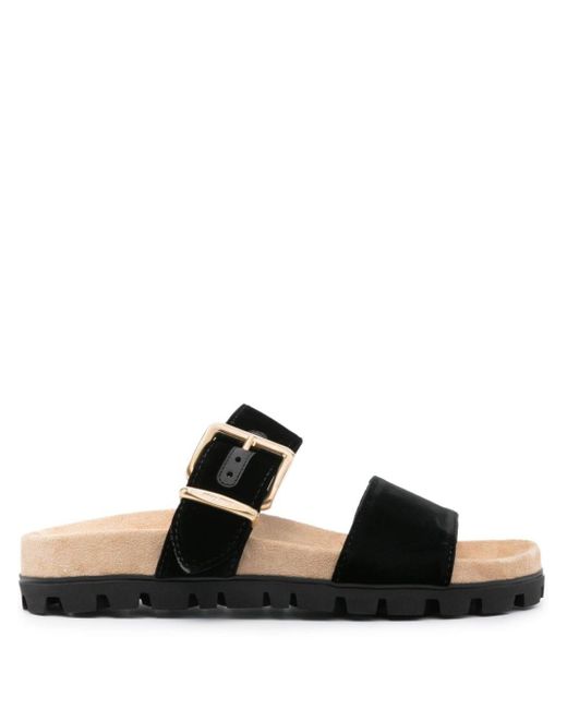 Miu Miu Black Suede Buckle Sandals