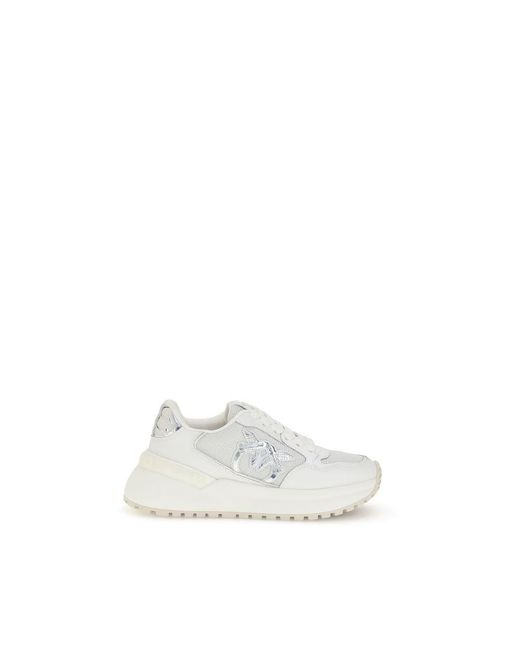 Pinko White Calf Leather Bos Taurus Chunky Sneakers