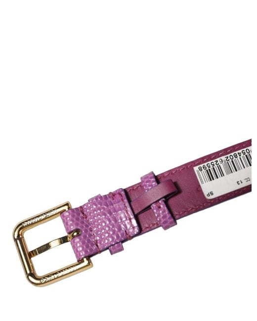 Dolce & Gabbana Purple Textured Leather Gold Buckle Belt Strap Bracelet