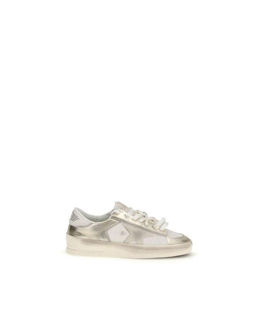 Golden Goose Deluxe Brand White Gold Calf Leather Bos Taurus Low Top Sneakers