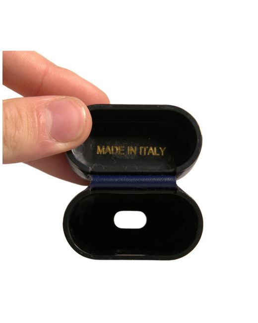 Dolce & Gabbana Blue Leather Logo Print Flip Holder Airpods Case