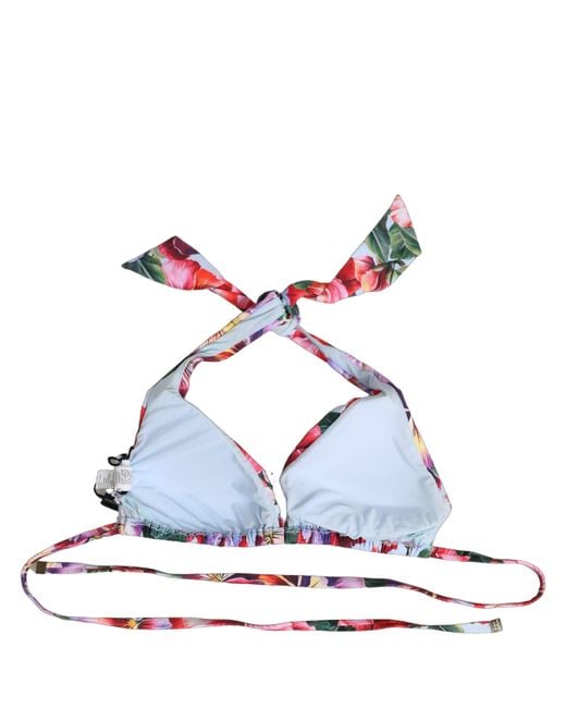 Dolce & Gabbana Red Multicolor Floral Triangle Beachwear Bikini Top