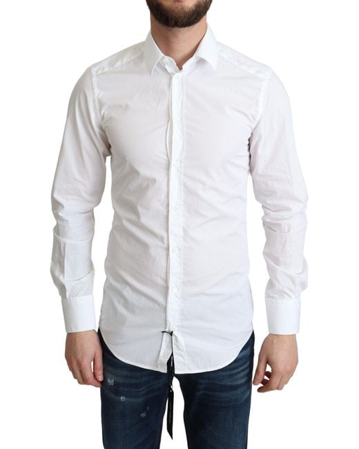 Dolce & Gabbana White Cotton Long Sleevesformal Shirt for men