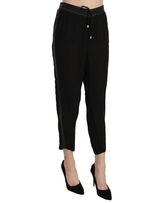 Guess Black Polyester High Waist Cropped Trousers Pants