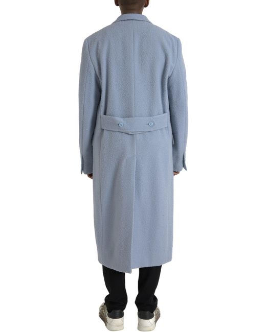 Dolce & Gabbana Blue Double Breasted Long Trench Coat Jacket for men