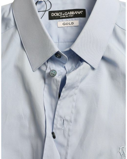 Dolce & Gabbana Sky Blue Cotton Men Formal Gold Dress Shirt for men