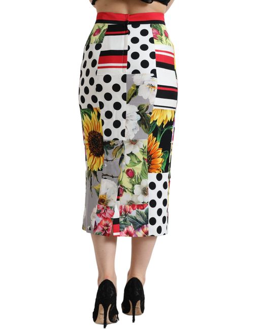 Dolce & Gabbana White Multicolor Patchwork High Waist Pencil Cut Skirt