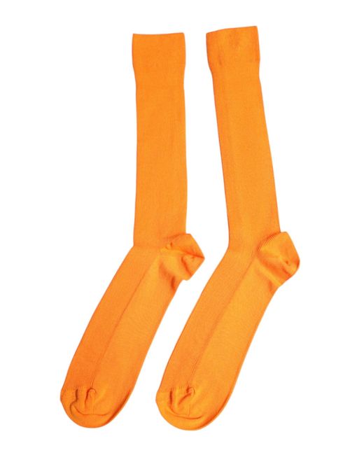Dolce & Gabbana Orange Cotton Logo Over The Calf Socks for men