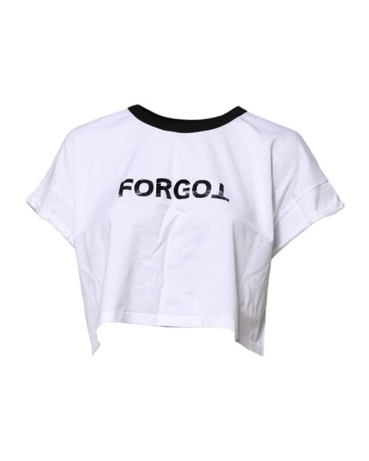Dolce & Gabbana Blue White Graphic Print Crew Neck Cropped T