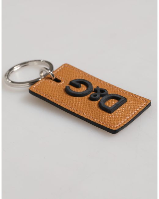 Dolce & Gabbana Multicolor Brown Leather Logo Metal Ring Keychain Holder Men Keyring for men
