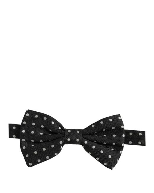 Dolce & Gabbana Black White Polka Dot Adjustable Neck Papillon Bow Tie for men