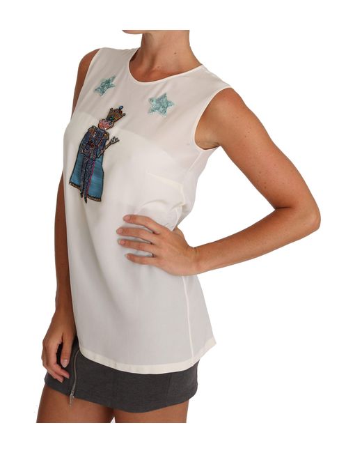Dolce & Gabbana Gray Silk Crystal Sequined Fairy T-Shirt