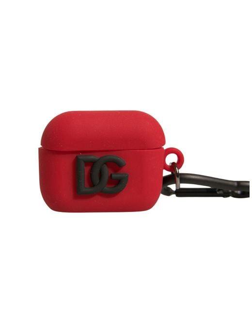 Dolce & Gabbana Red Silicone Rubber Logo Embossed Airpods Case Accessory
