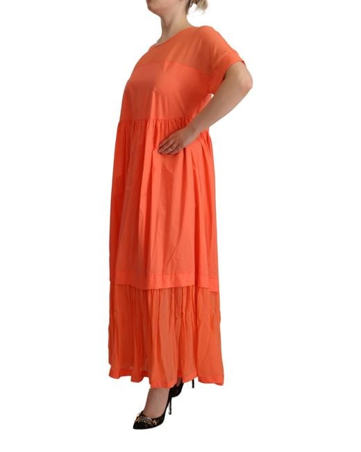 Twinset Orange Coral Cotton Blend Short Sleeves Maxi Shift Dress