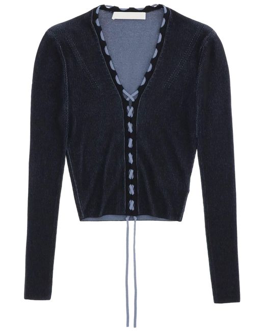 Dion Lee Blue Two Tone Lace Up Cardigan