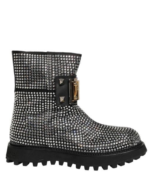 Dolce & Gabbana Black Crystal Embellished Short Boots Shoes for men