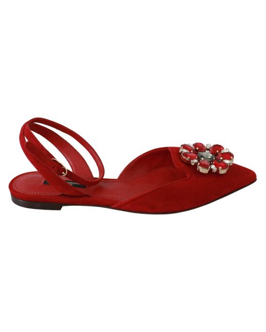 Dolce & Gabbana Red Suede Leather Crystal Flat Sandals Shoes - Save 55% -  Lyst