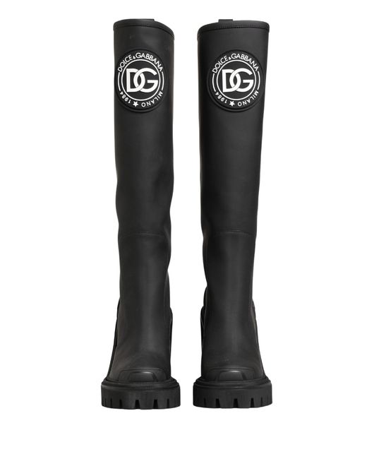 Dolce & Gabbana Black Rubberised Leather High Boots Shoes