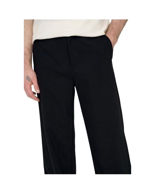 Only & Sons Black Polyester Casual Pants for men