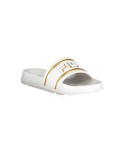 Fila White Slide Sandals Logo