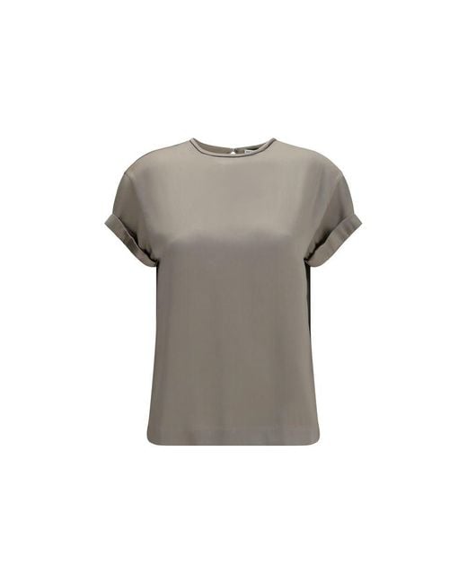 Brunello Cucinelli Gray Beige Elastane Blouse