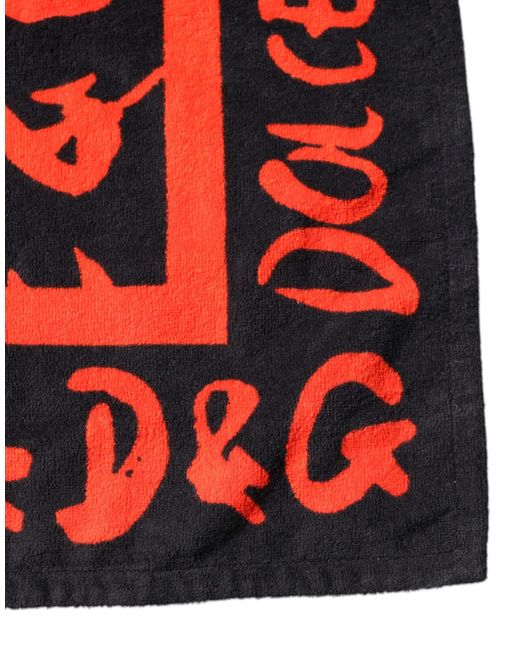 Dolce & Gabbana Red Logo Print Cotton Beach Towel